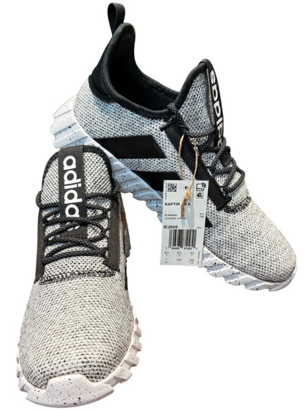 ADIDAS Kaptir 3.0 K NWT White Black Speckled Running Shoes | Youth 7 Women's 8.5